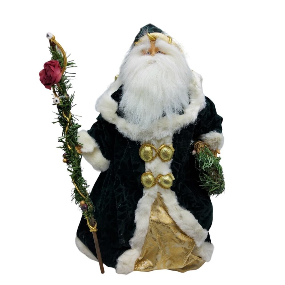 vintage old world styled green robed saint nick, father christmas cone tree topp